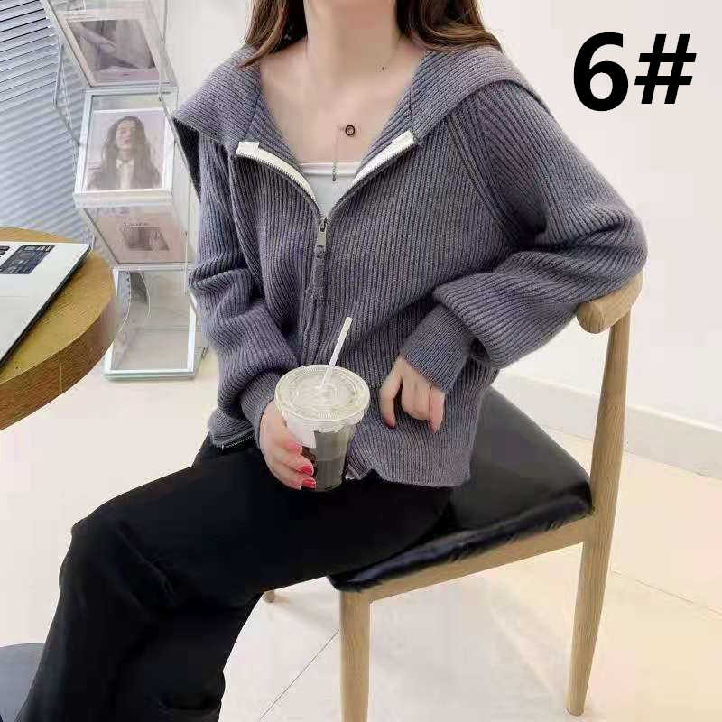 大人かわいい服 厚手ニットカーディガン ジップアップ フード付き 体型カバー