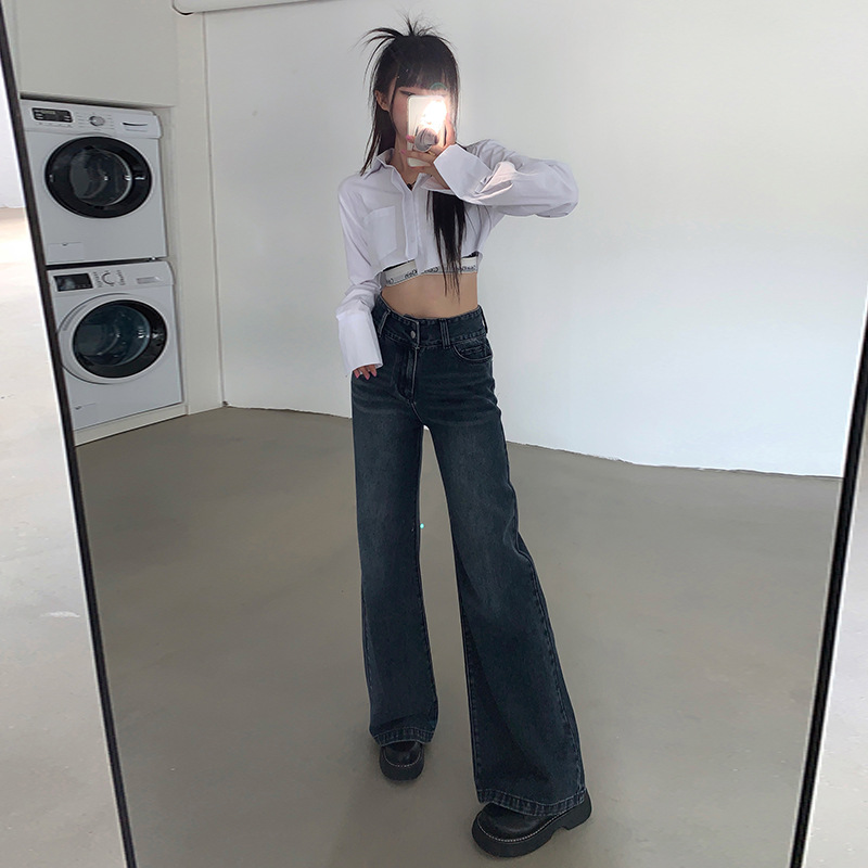 大人かわいい服 ハイウエストワイドデニムパンツ