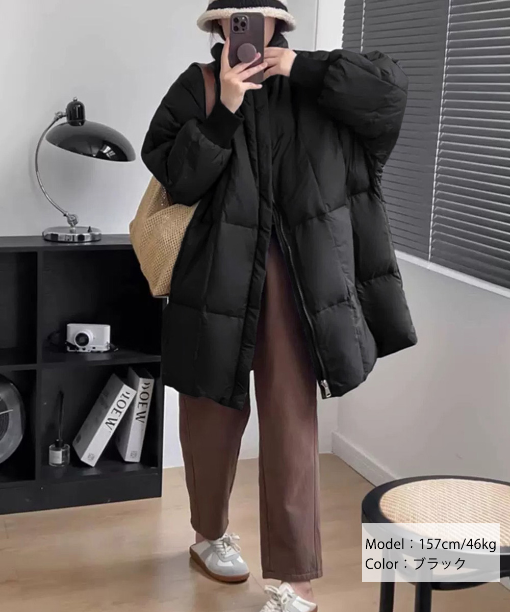 大人かわいい服 ゆったりミドル丈中綿コート