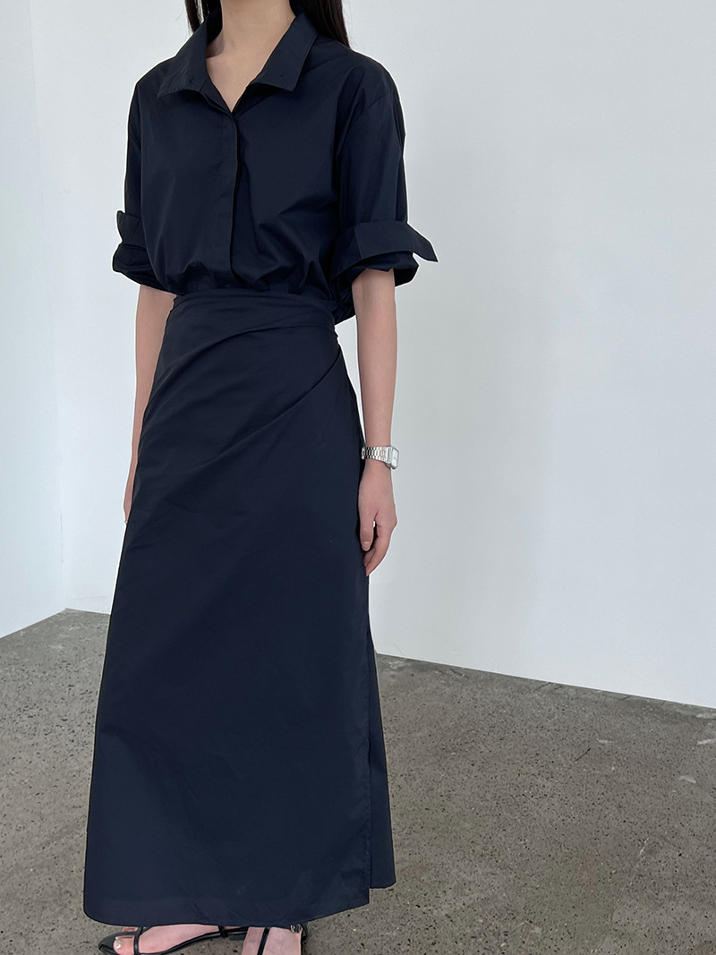 大人かわいい服 シャツ風ラップロングワンピース