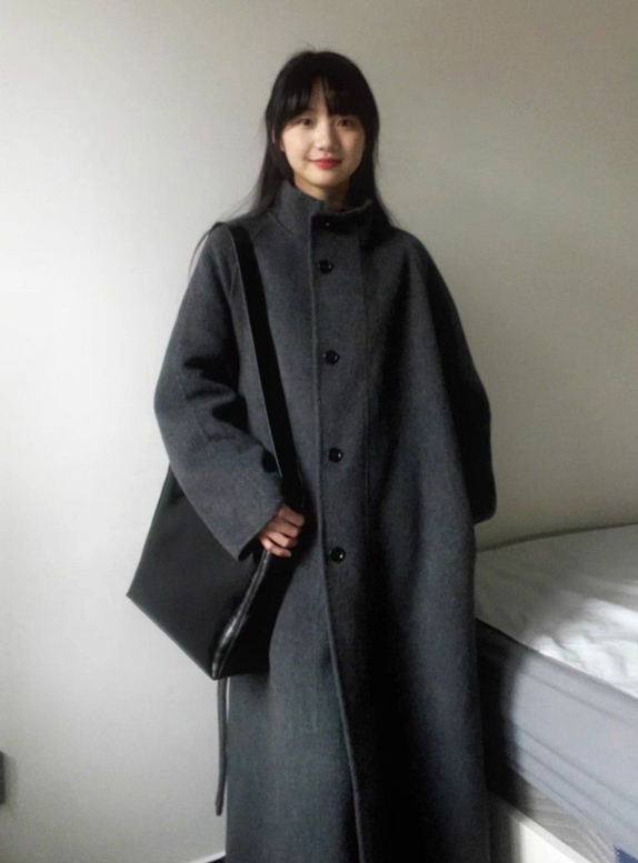 大人かわいい服 秋冬新作ベルト付ロングコート ゆったりシルエット