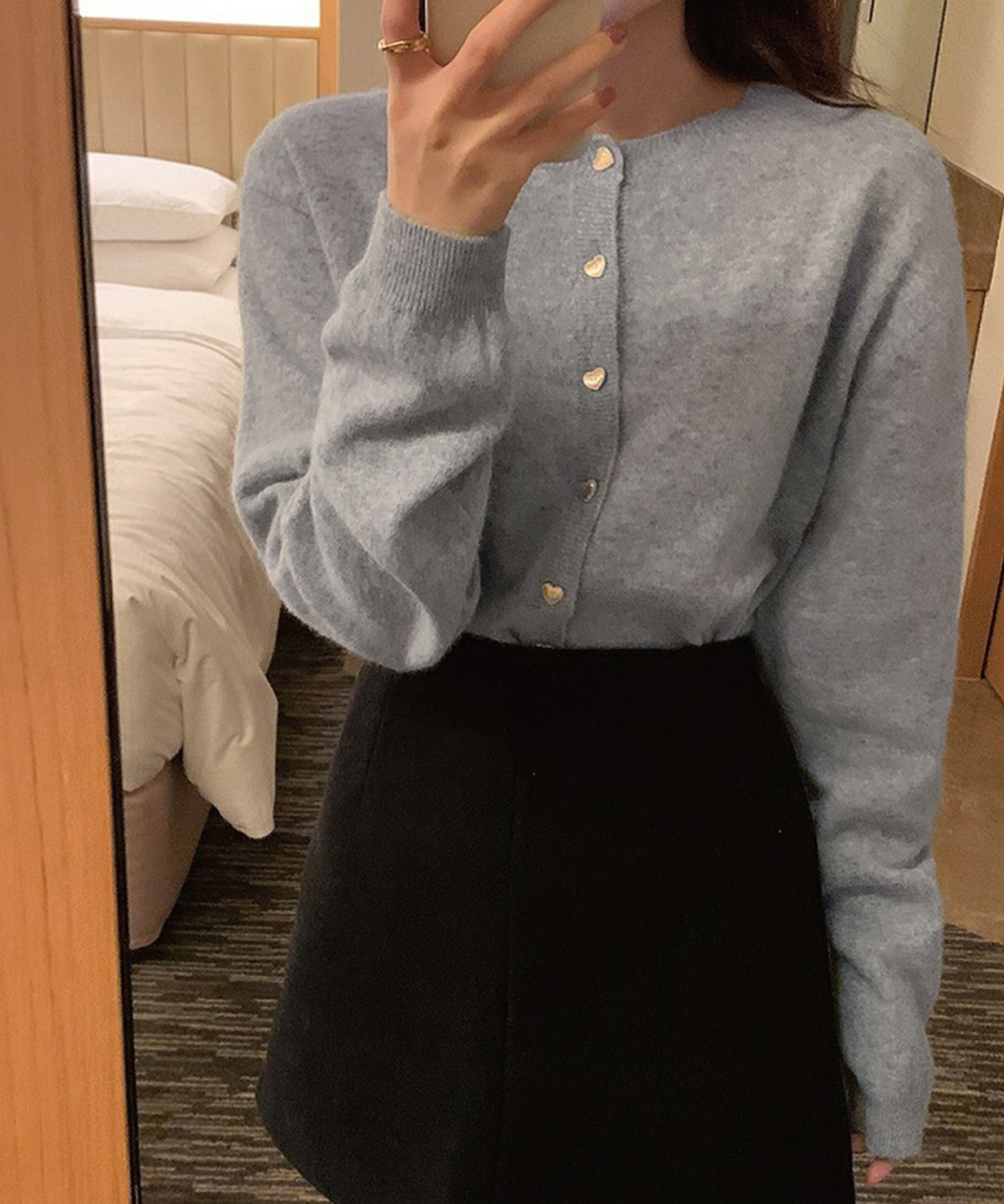 大人かわいい服 ハートボタンニットカーディガン レディース 大人かわいい