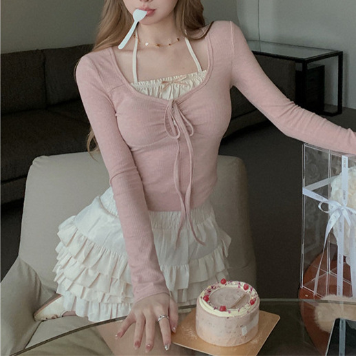 大人かわいい服 リボントップスフリルスカートセット