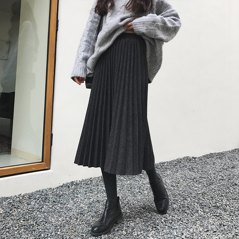 大人かわいい服 ウール混プリーツミディ丈スカート