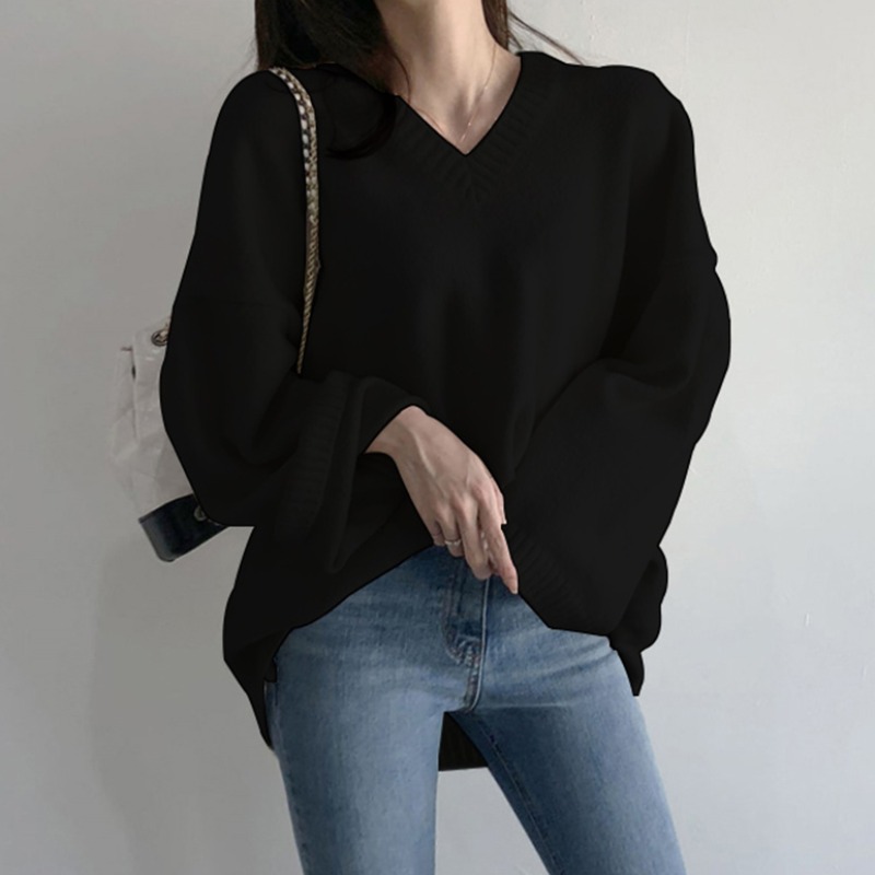 大人かわいい服 ゆったりブイネックニットプルオーバー