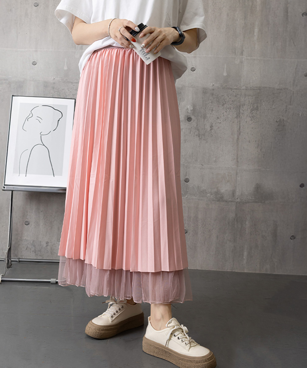 大人かわいい服 リバーシブル チュールプリーツスカート 韓国風マーメイド