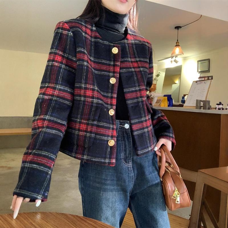 大人かわいい服 クラシックチェック柄ショート丈ジャケット