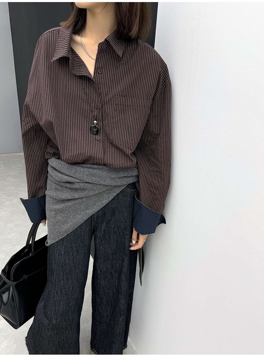 大人かわいい服 ストライプ柄オーバーサイズシャツ