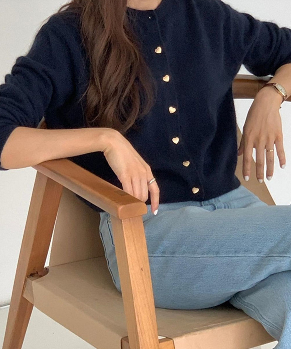 大人かわいい服 ハートボタンニットカーディガン レディース 大人かわいい