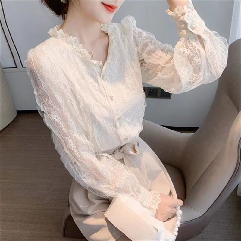 大人かわいい服 大人かわいい服 レースフリル襟ボリューム袖ブラウス
