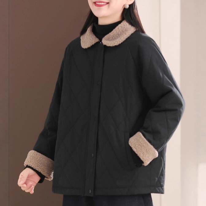 大人かわいい服 ボア襟キルティングコート中綿入り上品アウター