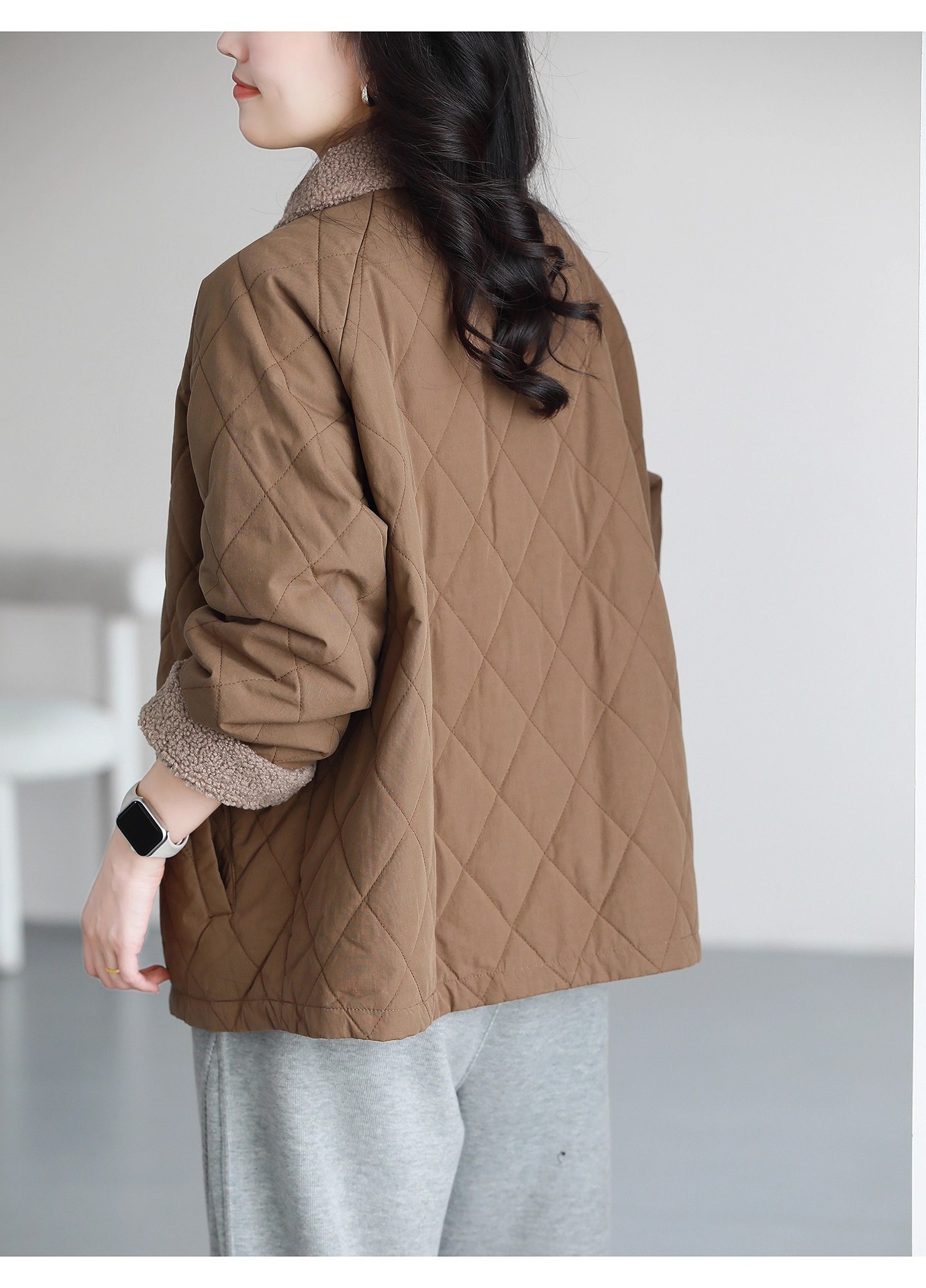 大人かわいい服 ボア襟キルティングコート中綿入り上品アウター