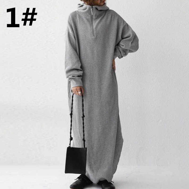 大人かわいい服 ハイネックニットワンピース 厚手ロング丈 体型カバー