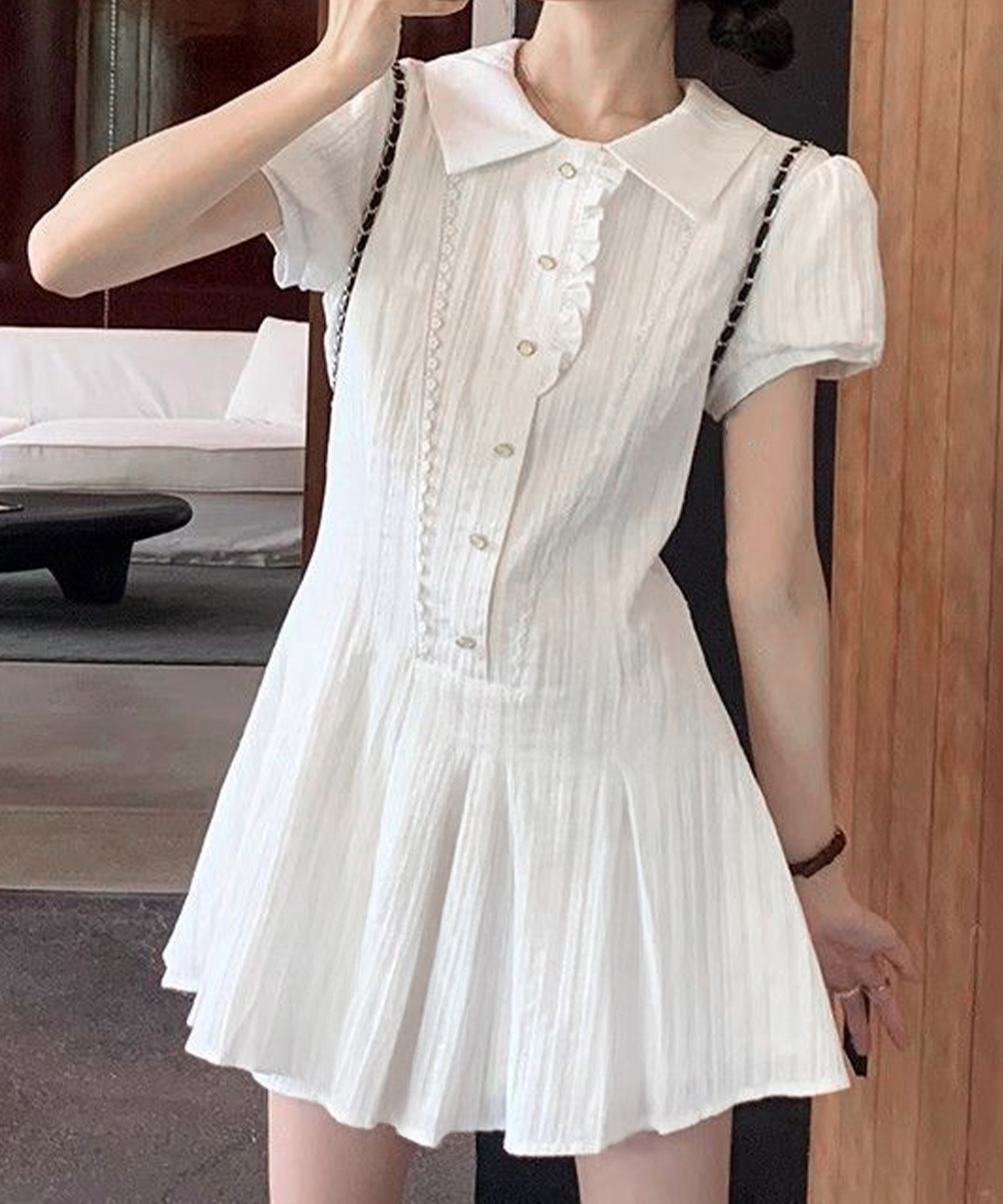 大人かわいい服 プリーツフリル襟ミニワンピース 春夏セット