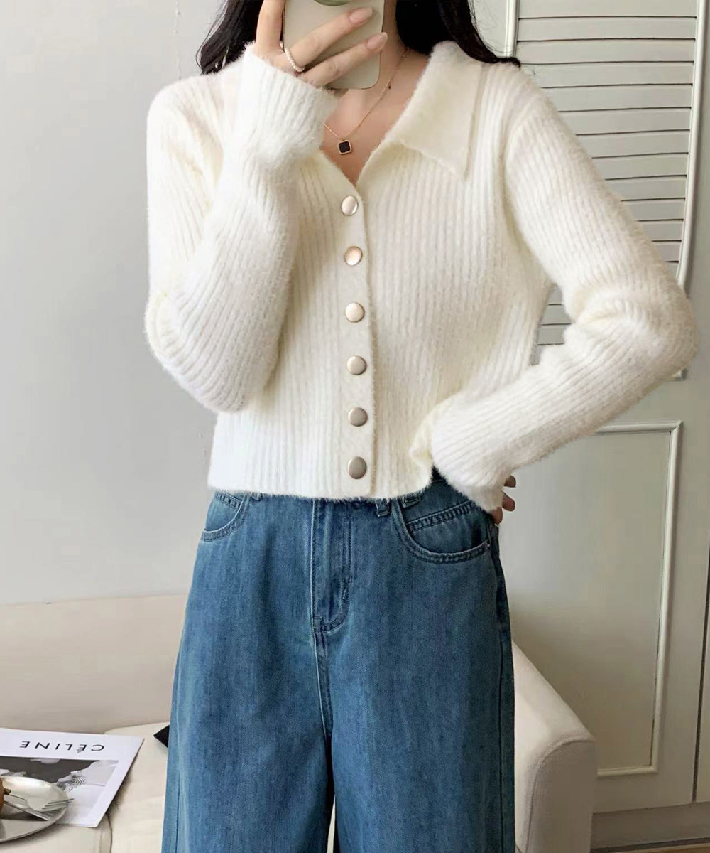 大人かわいい服 ふわもこシャギー襟付きカーディガン