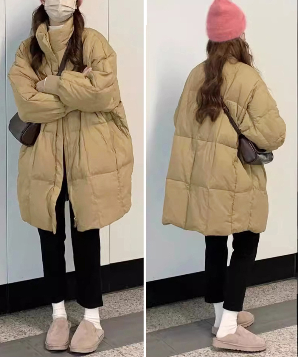 大人かわいい服 ゆったりミドル丈中綿コート