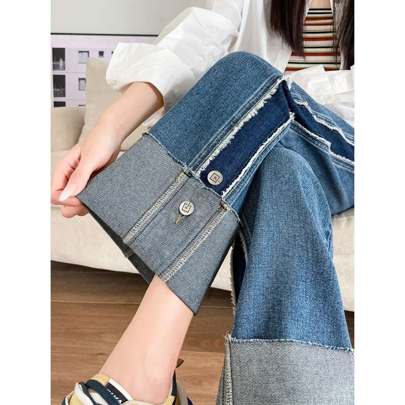 大人かわいい服 デニムパッチワークフレアパンツ