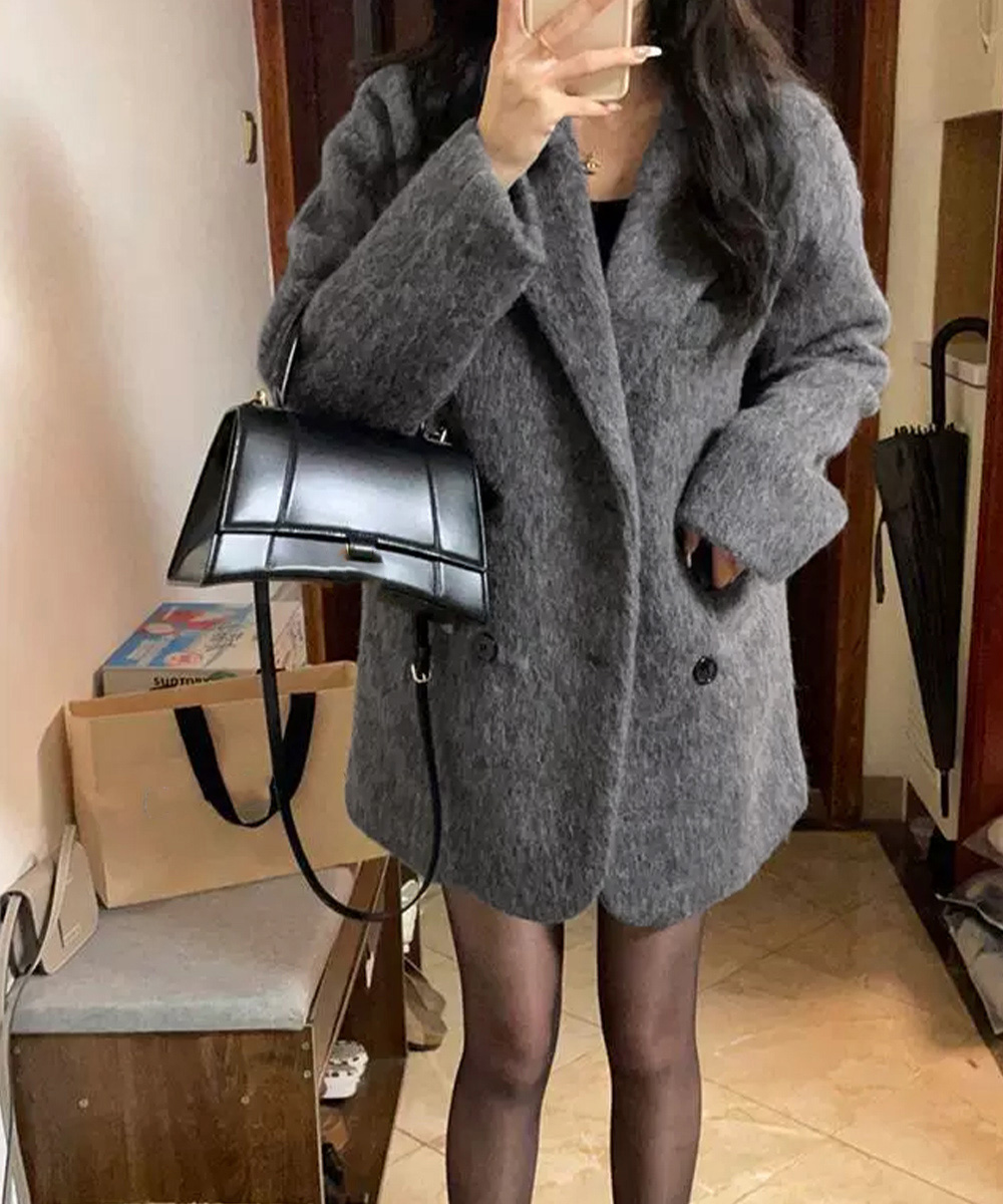 大人かわいい服 ふわもこシャギー ミドル丈コート レディース