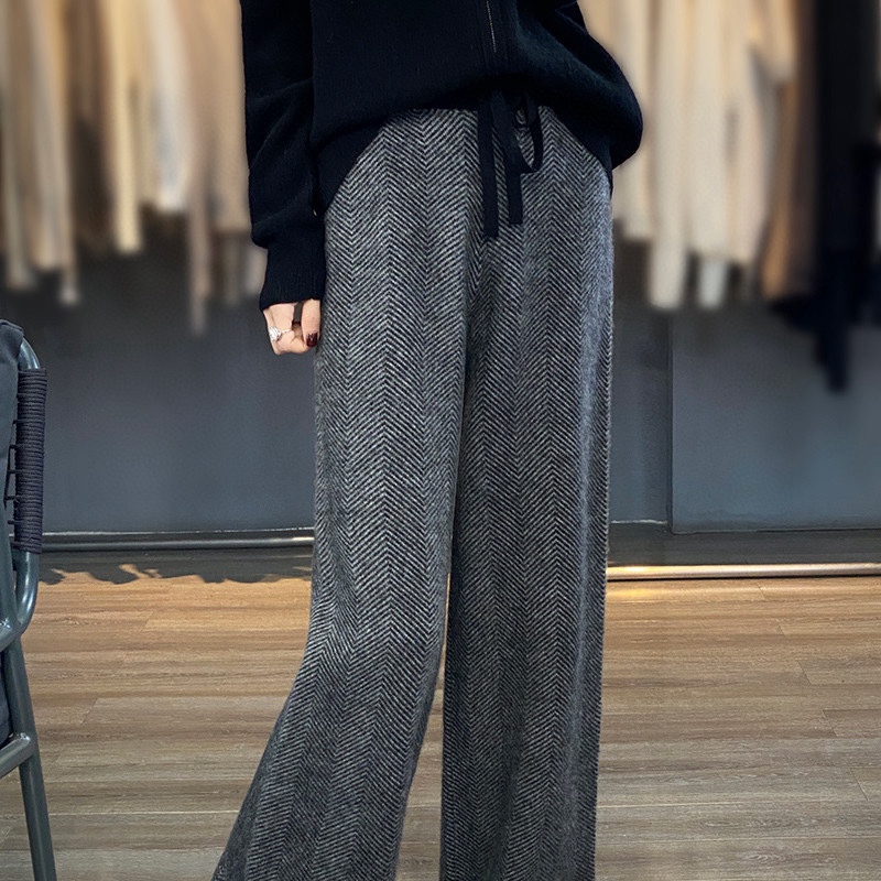 大人かわいい服 ウェストリボンニットワイドパンツ