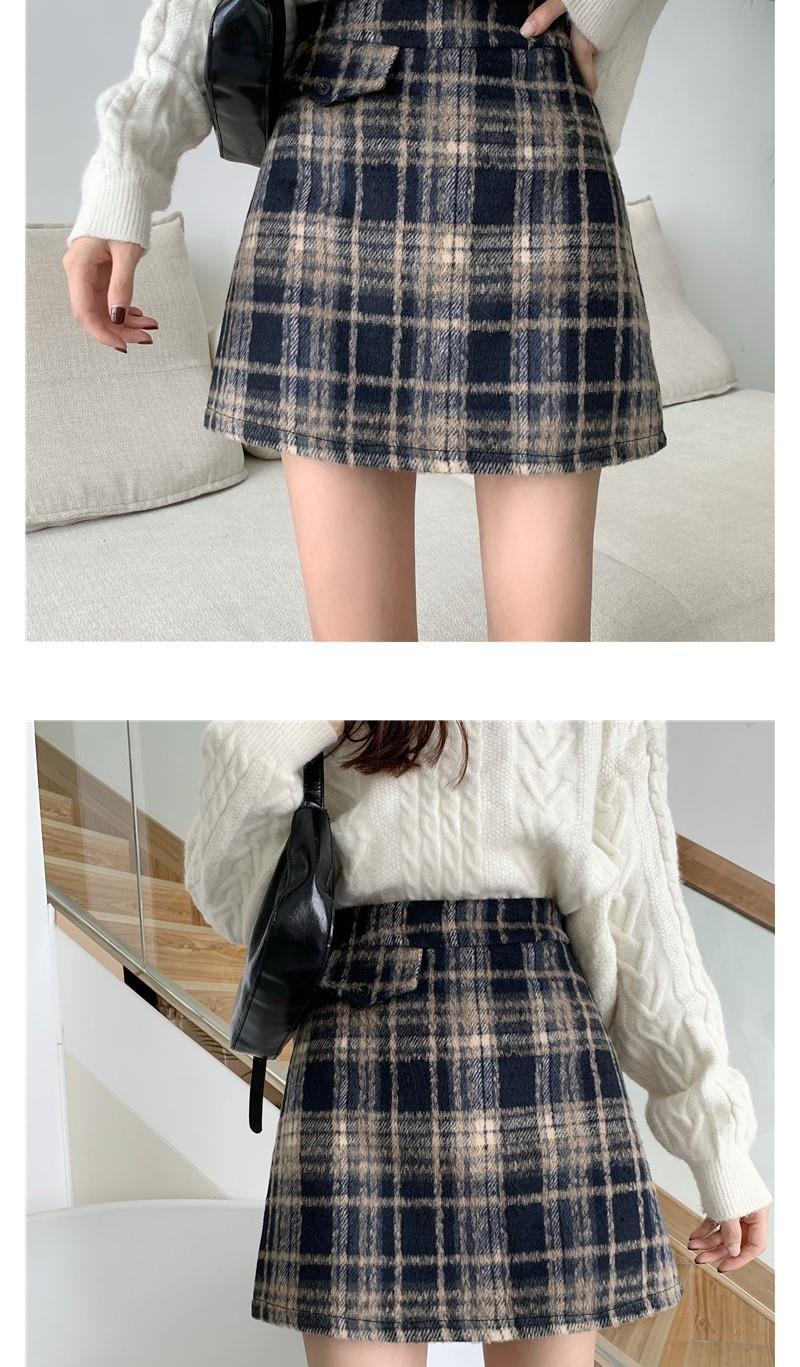 大人かわいい服 チェック柄ウール混台形ミニスカート