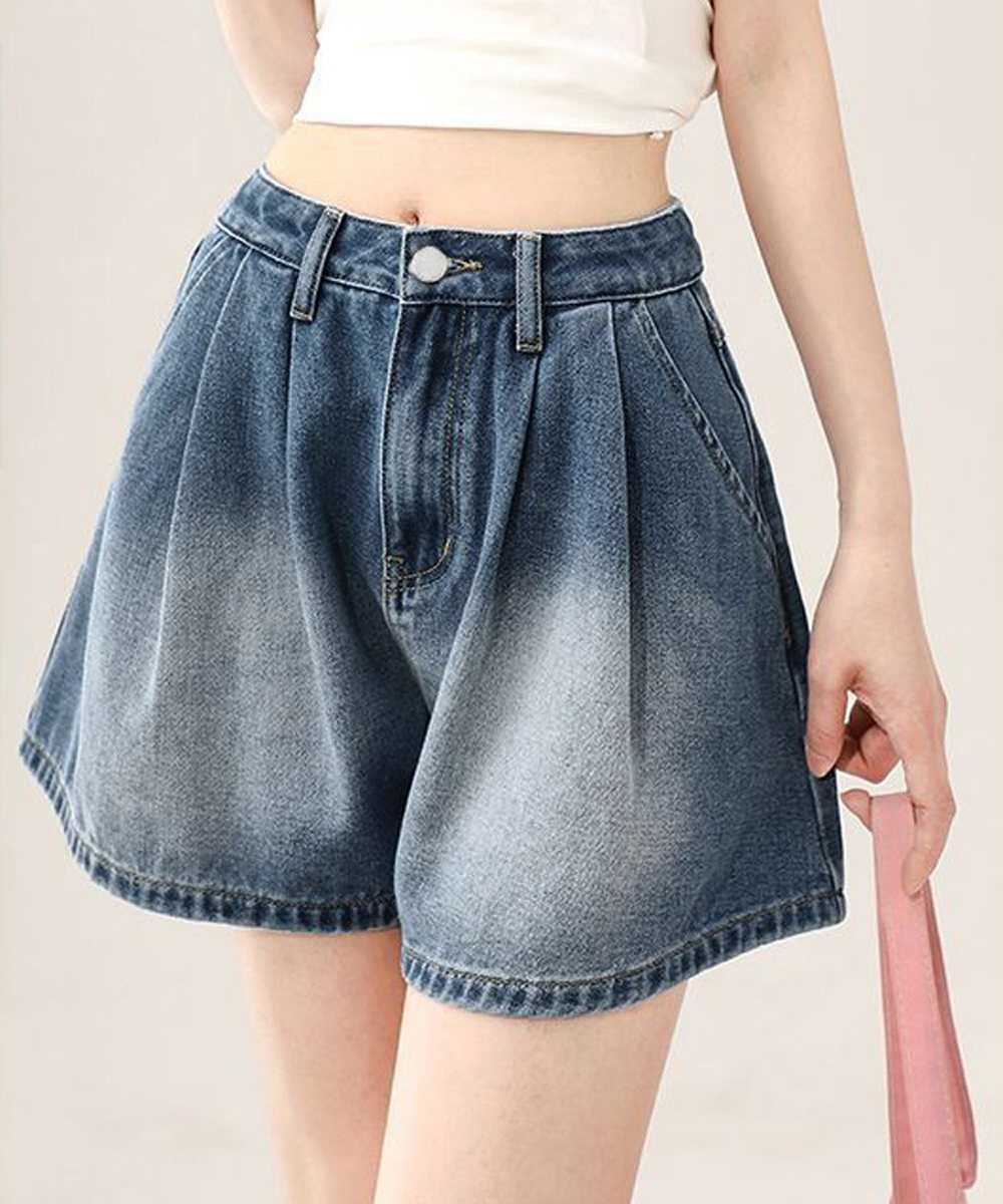 大人かわいい服 バックリボン美脚デニムショートパンツ
