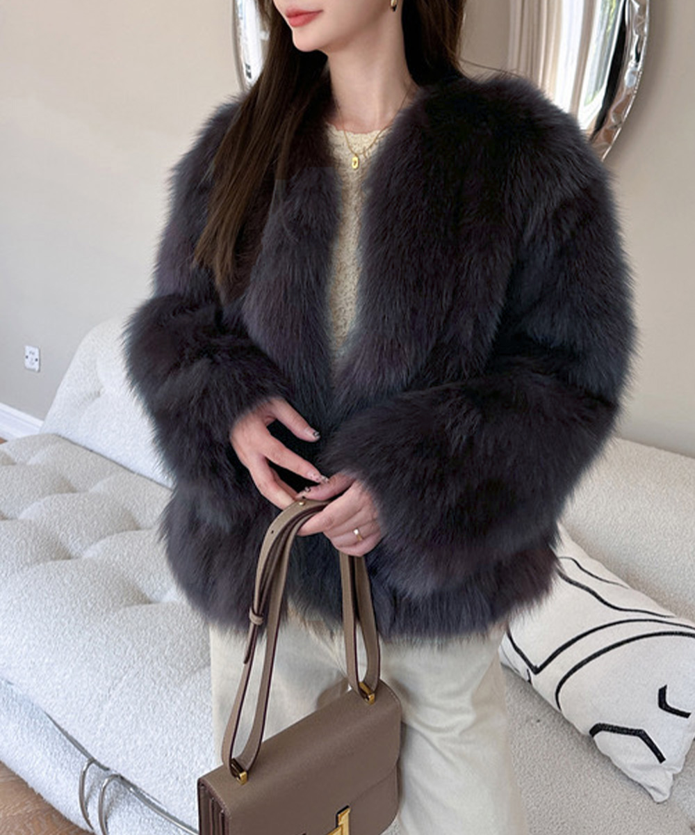 大人かわいい服 韓国風ノーカラーもこもこファージャケット