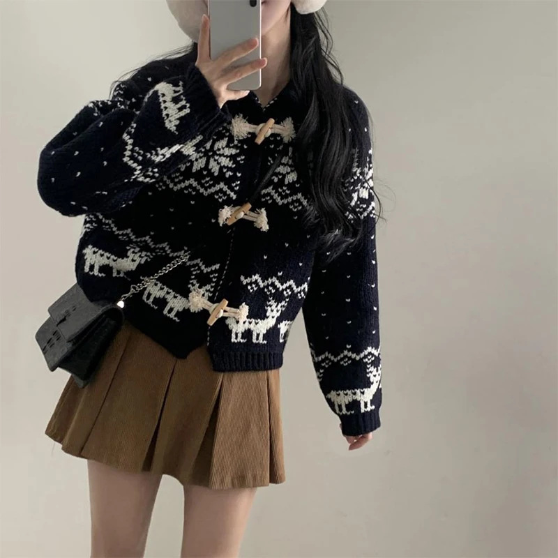 大人かわいい服  ノルディック柄ダッフルニットアウター