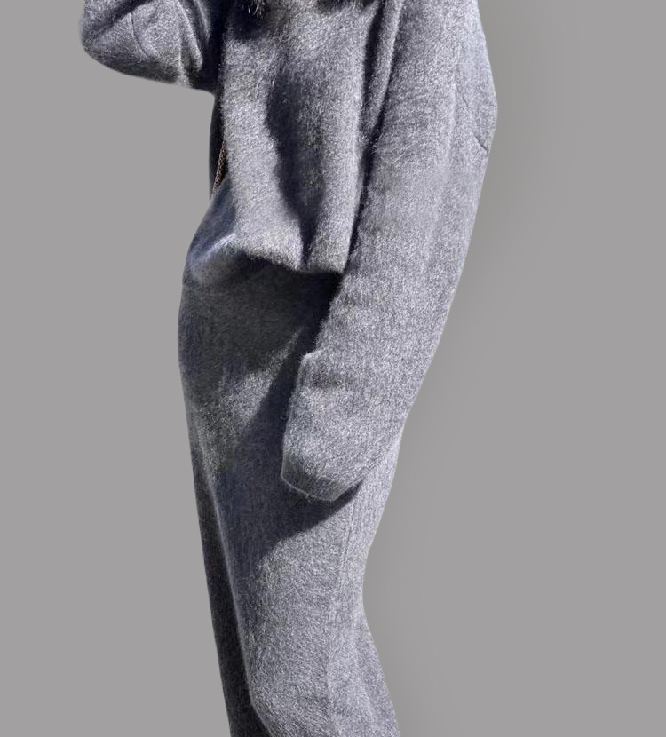 大人かわいい服 上品なブイネックニットセットアップ体型カバー長袖二点セット