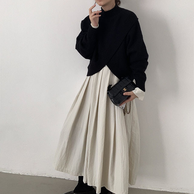 大人かわいい服 秋冬新作 混紡ニット モックネック セーター 大人可愛い