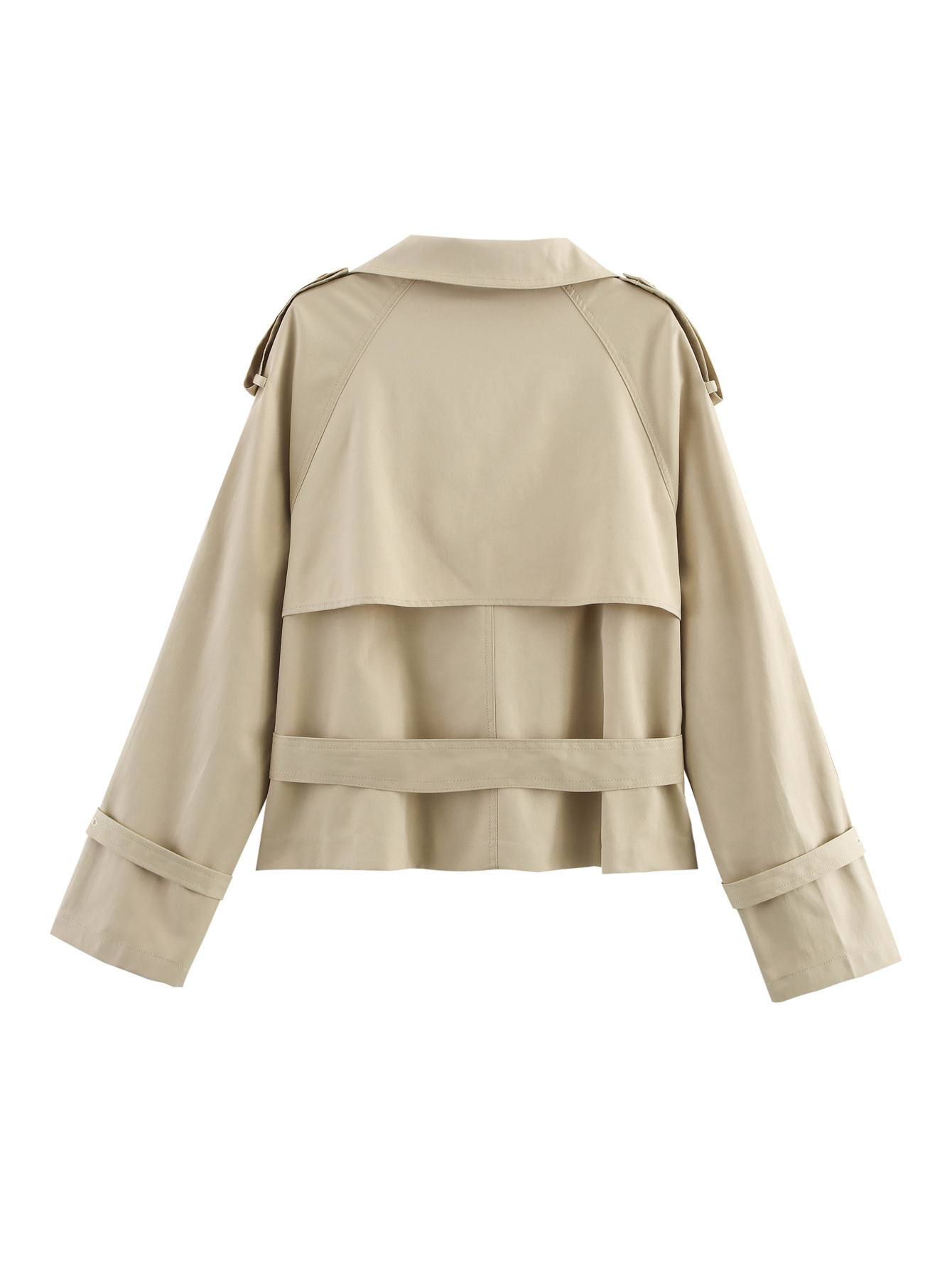 大人かわいい服 ショート丈トレンチ風ダブルボタンジャケット