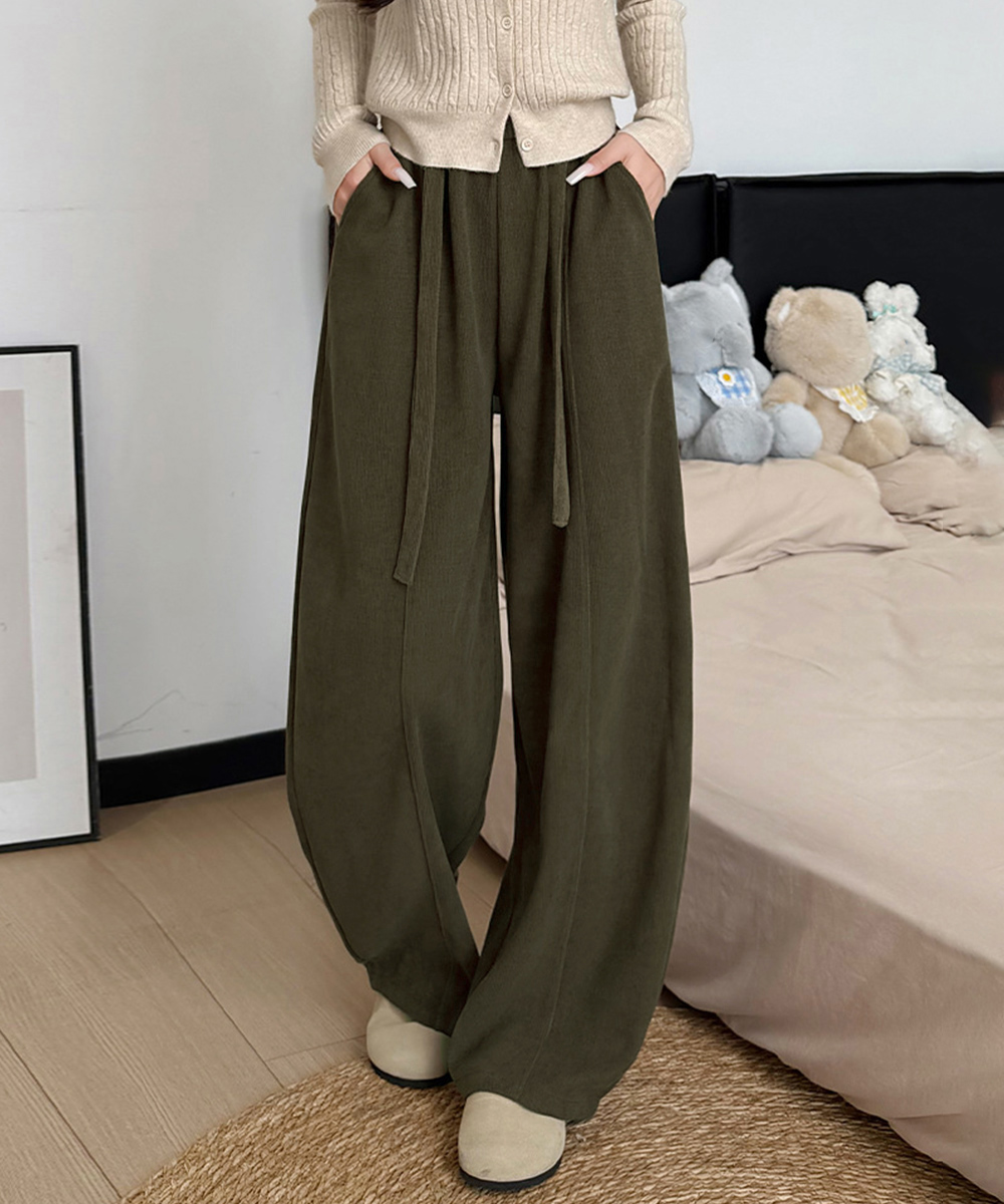 大人かわいい服 ハイウエストワイドパンツ体型カバー美脚