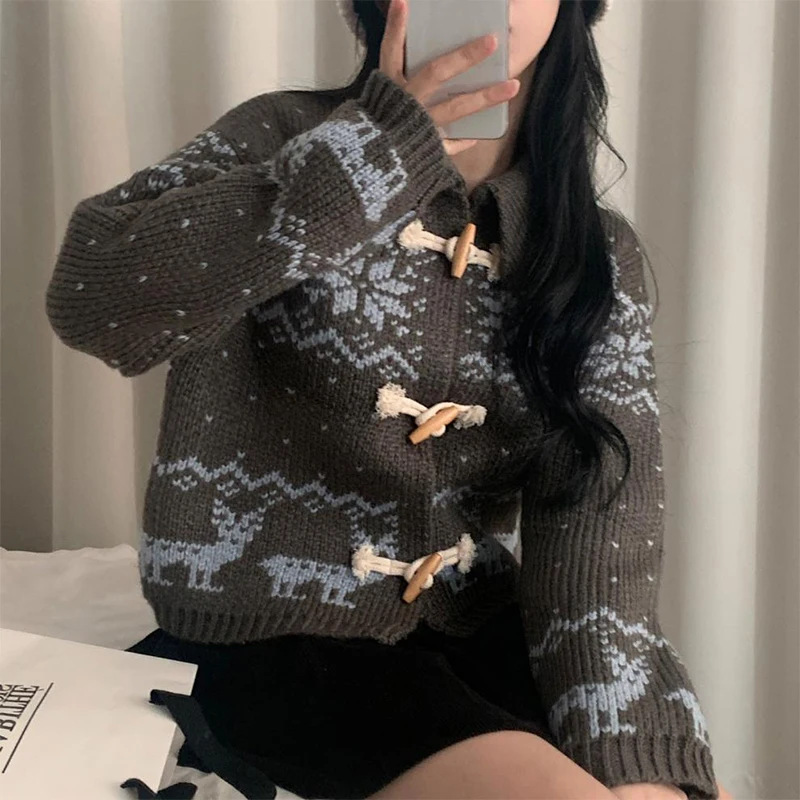 大人かわいい服  ノルディック柄ダッフルニットアウター