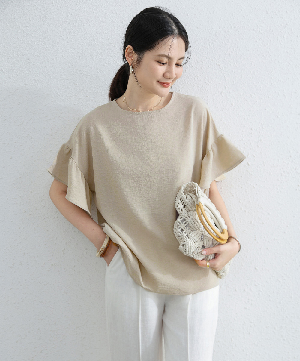 大人かわいい服 フリル袖 ゆったりブラウス レディーストップス