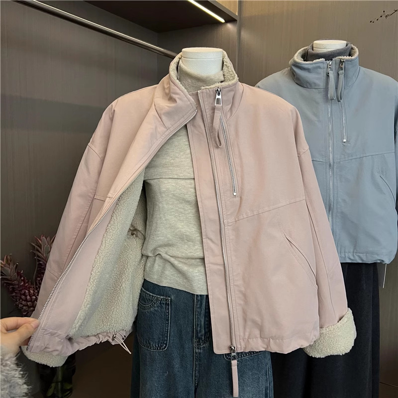 大人かわいい服 裏ボア中綿ジャケット ショート丈防寒アウター