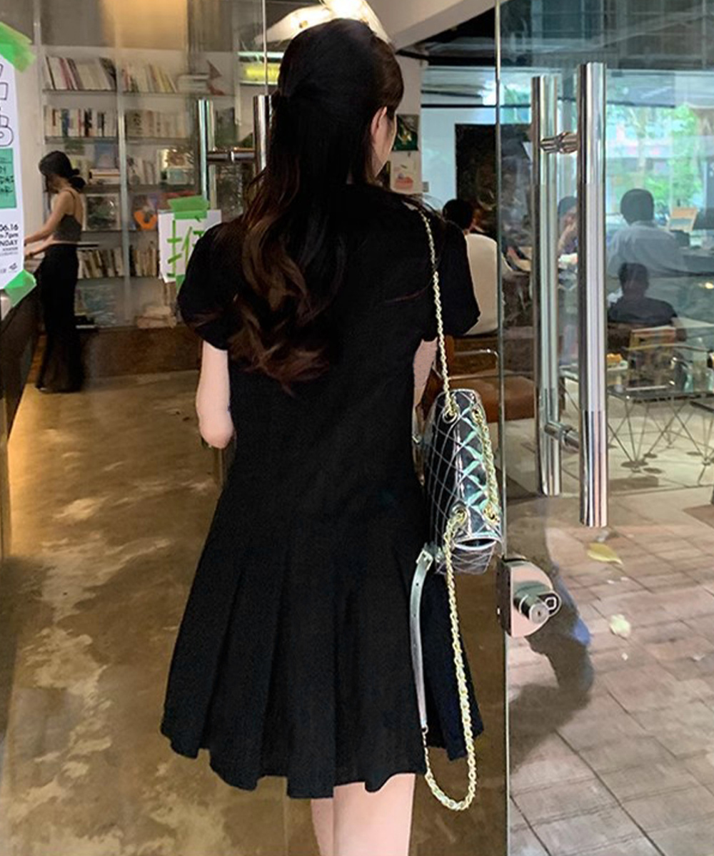 大人かわいい服 プリーツフリル襟ミニワンピース 春夏セット