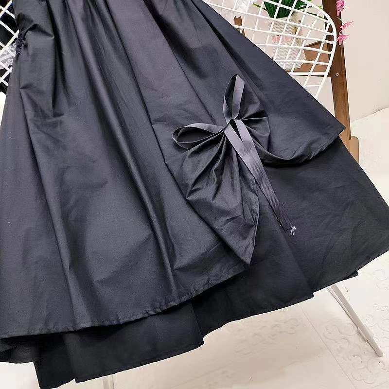 大人かわいい服 リボン付きフレアロングスカート
