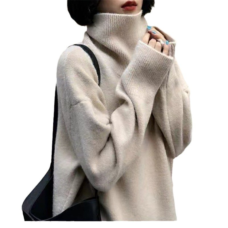 大人かわいい服 ゆったりタートルネックニット