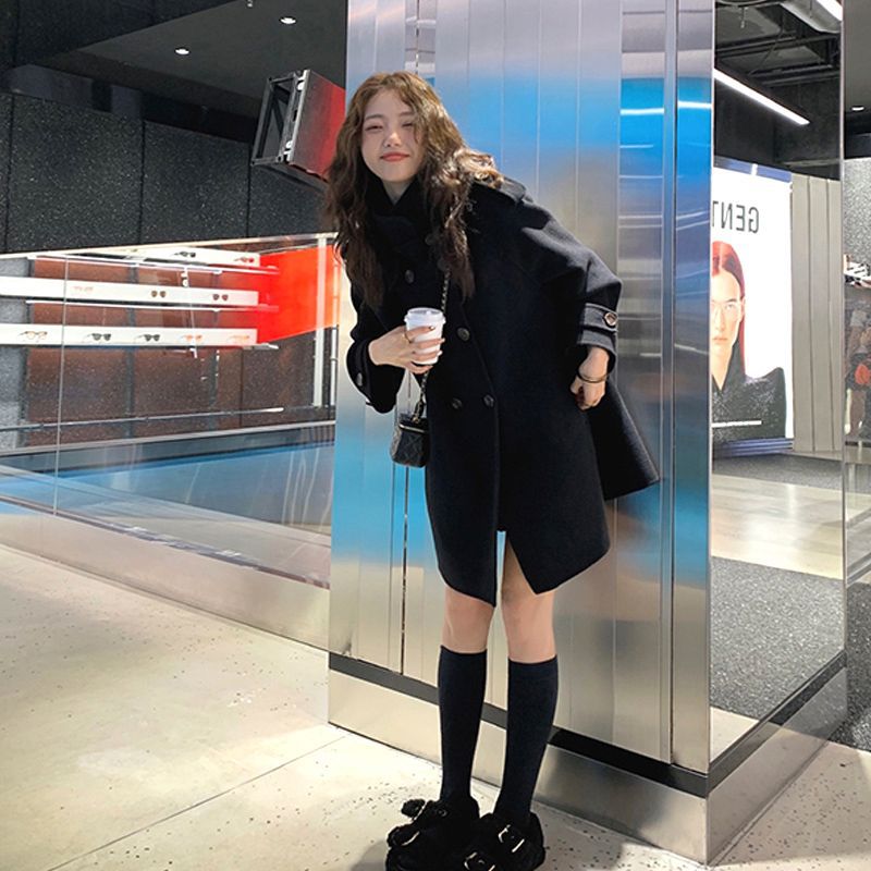 大人かわいい服 ダブルボタンスタンドカラーウールコート