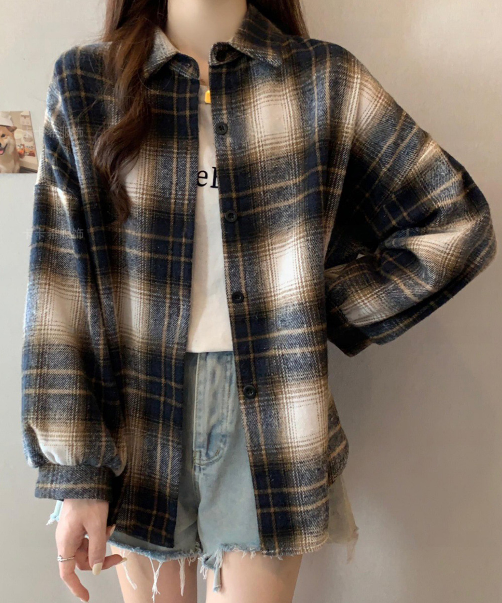 大人かわいい服 起毛チェックシャツ ゆったりネルシャツジャケット