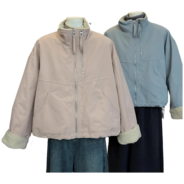 大人かわいい服 裏ボア中綿ジャケット ショート丈防寒アウター