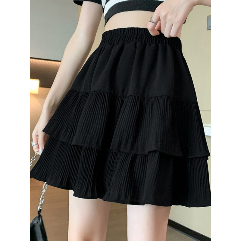 大人かわいい服 二段プリーツティアードミニスカート
