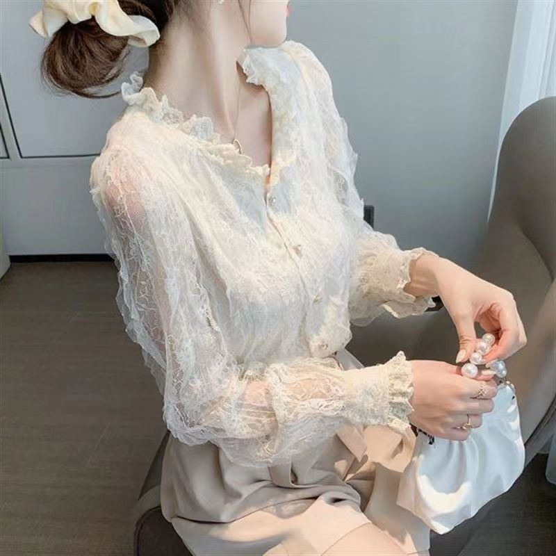 大人かわいい服 大人かわいい服 レースフリル襟ボリューム袖ブラウス