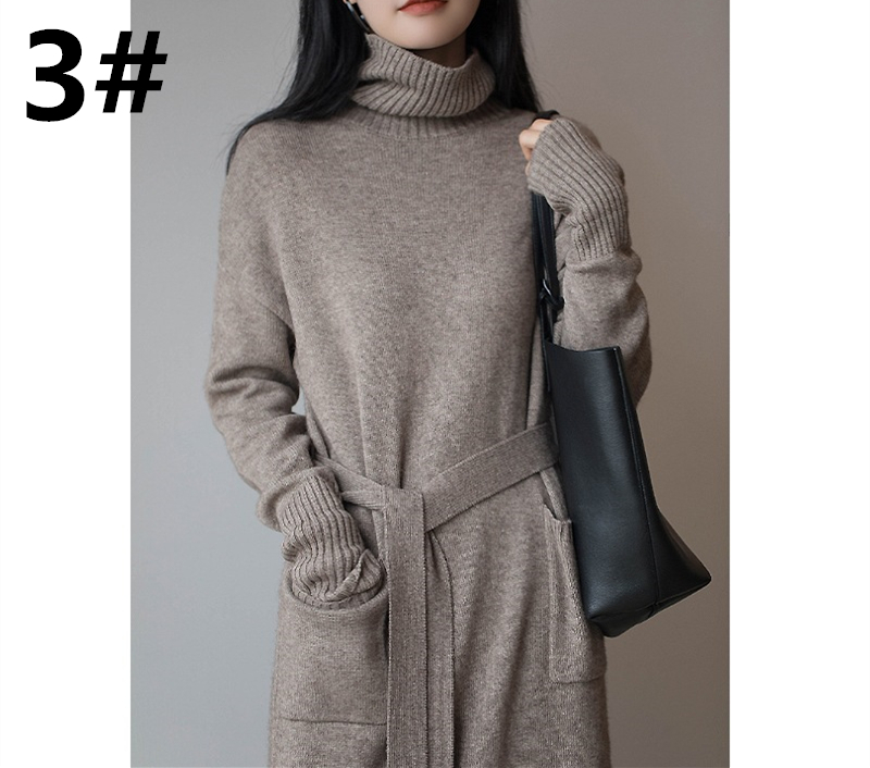 大人かわいい服 冬新作 上品ベルト付きニットワンピース 体型カバー