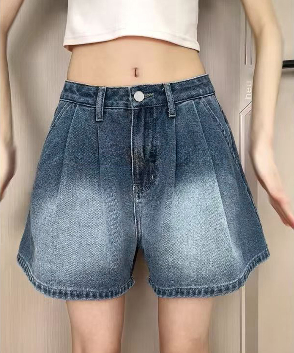 大人かわいい服 バックリボン美脚デニムショートパンツ
