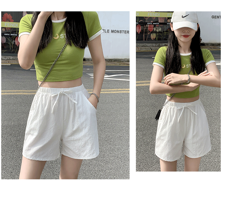 大人かわいい服 リボン付きリラックスワイドショートパンツ