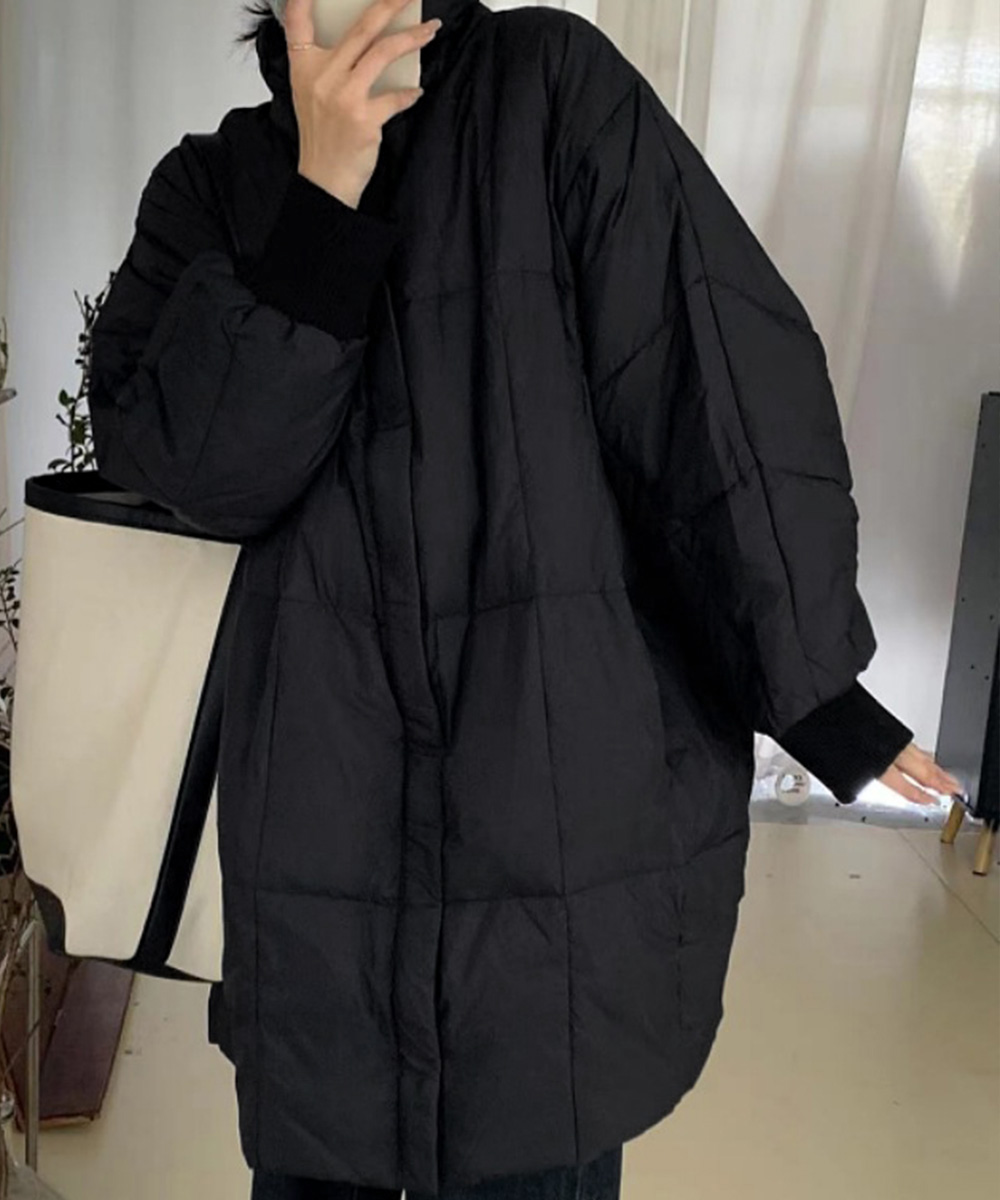 大人かわいい服 ゆったりミドル丈中綿コート