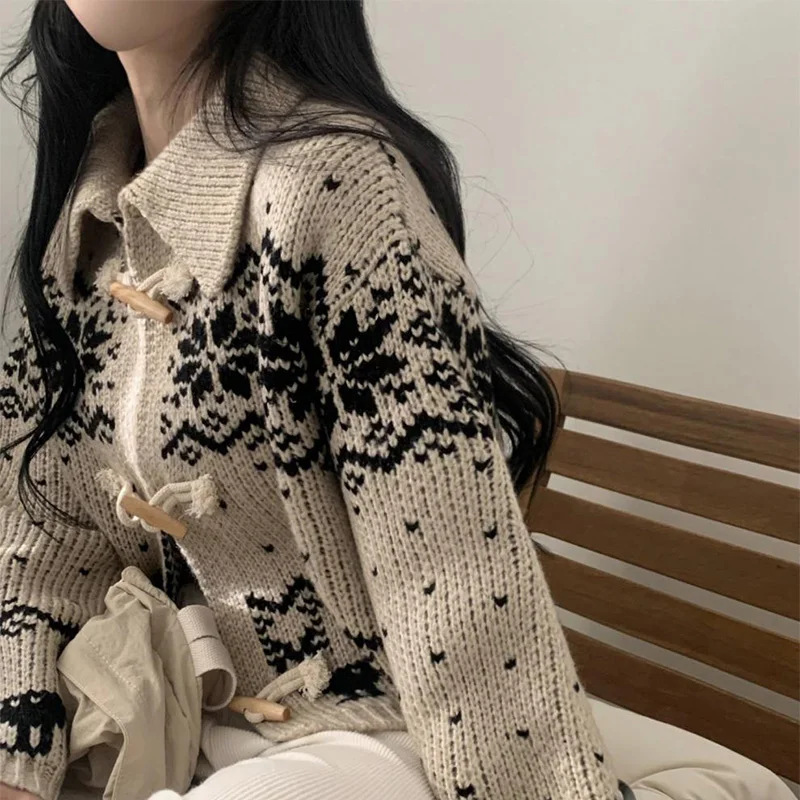 大人かわいい服  ノルディック柄ダッフルニットアウター