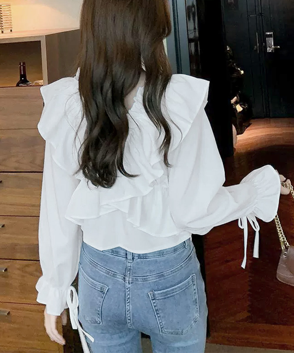 大人かわいい服 華やかフリル 二way長袖トップス オフショルブラウス