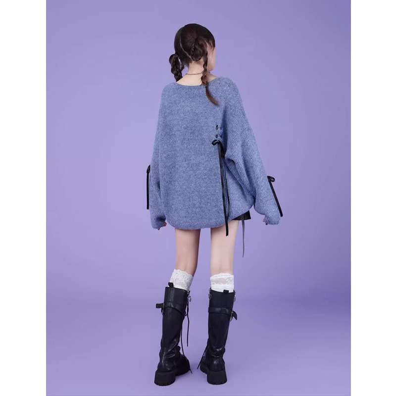 大人かわいい服 リボンデザイン ニットプルオーバー