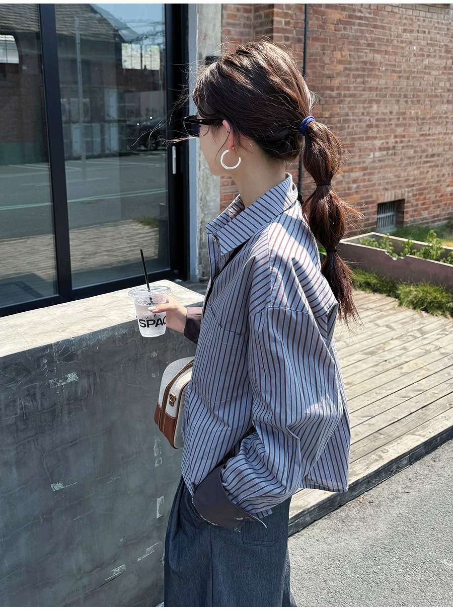 大人かわいい服 ストライプ柄オーバーサイズシャツ